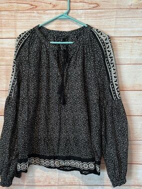 Lucky Brand Black & White Printed Peasant Blouse